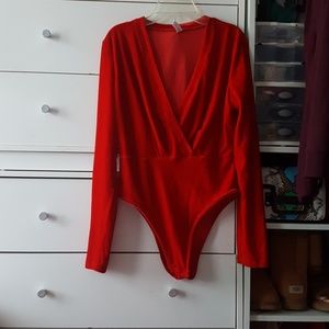 Velvet red body suit